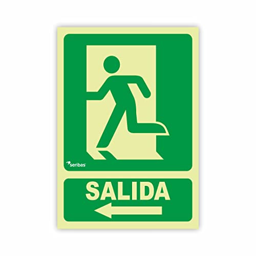 Seribas Señal Evacuación Salida Homologada, Fotoluminiscente Clase B - Cartel PVC 0.7 mm- Tamaño A4 21x30 cm - Tinta y Material Resistente para Interior o Exterior - Cartel evacuación.