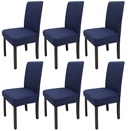 Leeyunbee 6 Stück Esszimmer Stuhlhussen, Abnehmbare Waschbar Elastische Moderne Beschützer Stuhlbezug, Dehnbare Stuhlhussen Für Hochzeit Partys Bankett Haus Esszimmer Hotel Restaurant (Navy Blau)