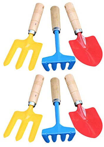 Tomaibaby Children Gardening Shovel Set 6Pcs Metal Tools with Wooden Handles for Outdoor Play Sand Pit Garden Activities