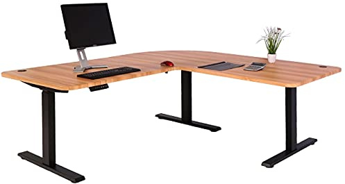 Mendler Eck-Schreibtisch HWC-D40 178x178cm - Eiche-Dekor, schwarz | Computertisch, elektrisch höhenverstellbar 84kg, MVG