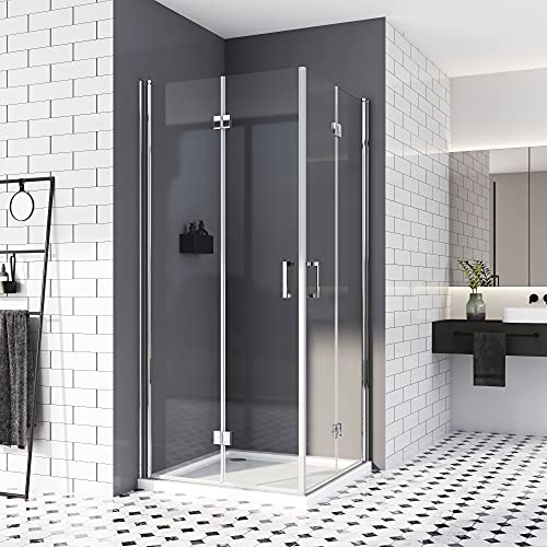 Duschkabine 80x90,Eckeinstieg Falttür Duschwand Dusche 180º Duschtür Duschabtrennung 6mm Nano-Beschichtung ESG Glas 195cm