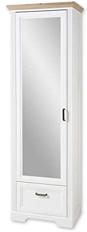 Stella Trading JASMIN Garderobenschrank mit Spiegel in Pinie hell, Artisan Eiche Optik - Landhausstil Flurgarderoben Schrank mit ausziehbarer Kleiderstange - 65 x 204 x 41 cm (B/H/T)