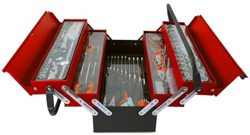 Gef-roy Caisse à outil Kraft Müller KM-85PCS ROUGE NOIR en métal ultra résistante 85 outils de qualité Chrome Vanadium, Tournvis, Pince