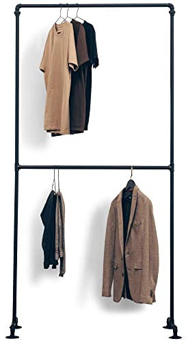 RSR Hangers Kleiderschrank Garderobe Kleiderstange Kleiderständer Industrial Design Höhe 210 cm x Breite 75 cm Schwarz freistehend Garderobenstange Ankleidezimmer begehbarer Kleiderschrank