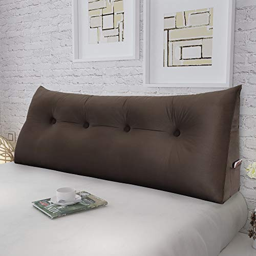 Johnear Rückenkissen Bett Keilkissen Sofa Rückenlehne Lesekissen, Lehnenkissen Dreieckige Kopfkissen Lendenkissen mit abnehmbarem Samt Bezug （Braun, 120cm