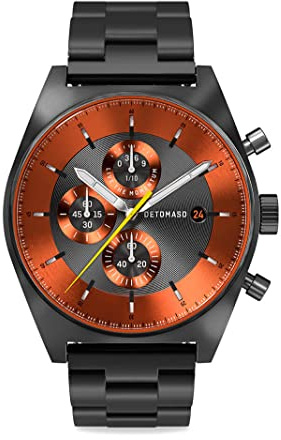 DETOMASO D10 Montre Chronographe à Quartz Analogique pour Homme Orange en Acier Inoxydable Gris