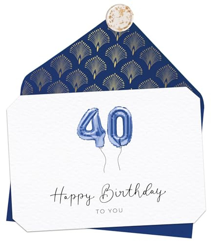 Joli Coon Geburtstagskarte 40, Happy Birthday Klappkarte, A6 mit Kuvert | blauer Premium-Umschlag, selbstklebendes echtes Wachssigel, für persönliche Geburtstagswünsche, Premium-Papeterie