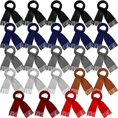 Kigeli 24 Pack Winter Scarves Solid Soft Warm Scarf with Fringe Men Women Cold Weather Scarves Wraps Warm Winter Scarf Bulk, Bright Color