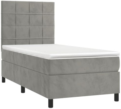 vidaXL Boxspringbett mit Matratze Einzelbett Polsterbett Bettgestell Bett Hotelbett Schlafzimmerbett Bettrahmen Lattenrost Hellgrau 90x200cm Samt