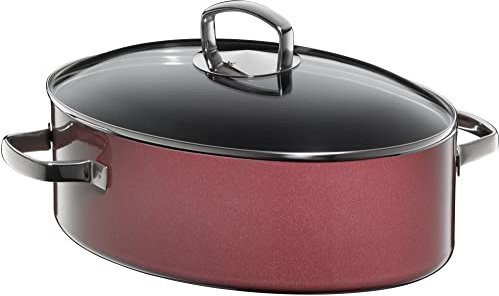 WMF Fusiontec Mineral Bräter 36 cm, ovale Form, Perfektes Braten, Homogene Kochergebnisse, Kratzfest, Einfache Reinigung, Backofengeeignet, Glasdeckel, Rose Quartz, 0515875290