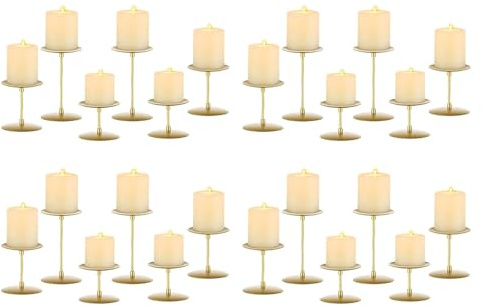 Romadedi Metall Kerzenständer Kerzenhalter Gold – für Stumpenkerzen Kerzen Adventskranz 24er Set Vintage Modern Deko Tischdeko für Weihnachten Hochzeit Wohnzimmer
