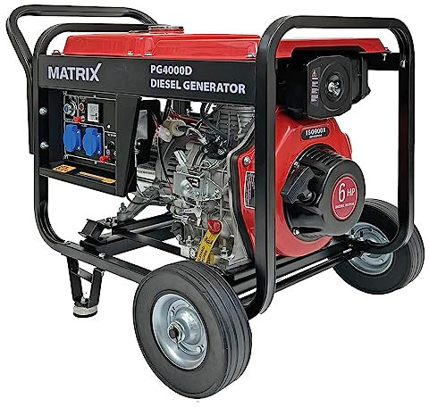 Matrix PG 4000D Notstromaggregat Diesel Stromerzeuger Stromaggregat Stromgenerator 230V AVR | 3000W | E-Start | 2x230V | 296 cm³ | 6 PS | zusätzlicher Seilzugstart | inkl. Batterie