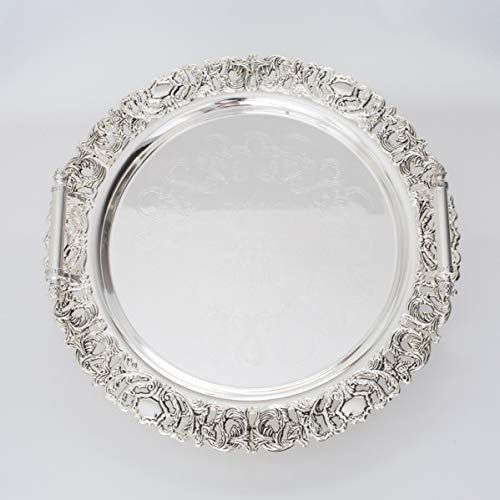 Orientalisch Design Tablett Teetisch Teetablett 46 cm x 7 cm Rund Silber Neu