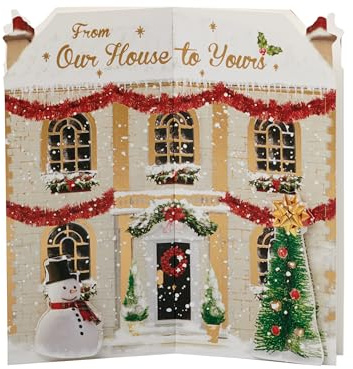 UK Greetings Biglietto di Natale per famiglia, design a forma di casa festiva