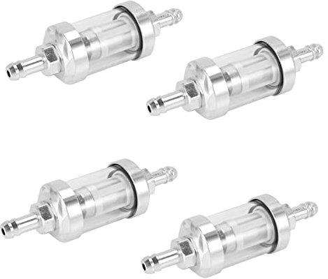 Vorfaove 4 x Universal-Benzinfilter für Benzinmotor, aus verchromtem Glas, Benzin, 5/16 , 8 mm, silberfarben für Motorräder