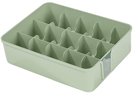 Mokylor Divisore per Cassetti per Biancheria Intima per Calzini, Contenitore per Cassetti in Plastica a 15 Celle, Organizer Impilabile per Calzini, Reggiseni, Cravatte, Cinture(Verde)
