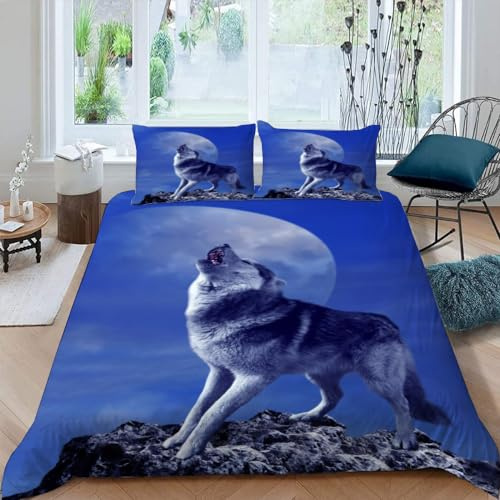 DILANI Bettwäsche 155x220 Wolf 3D Bettwäsche-Set 3 Teilig Tier Weiche Microfaser Bettbezug mit Reißverschluss und Kissenbezug 80x80cm für Mädchen Jungen Kinder