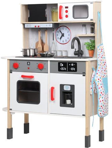 Wooden Kitchen Playset for Kids, Realistic Lights & Sounds Toddler Play Kitchen Set Include Complete Toy Cooking Equipped & Cookware Accessories for Chef Pretend Game Birthday Best Gift