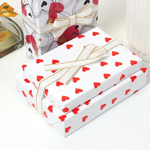 Lot de 6 rouleaux de papier cadeau en forme de cœur - 50 x 70 cm - Rouge - Pour Saint-Valentin, anniversaire, fête des mères, mariage