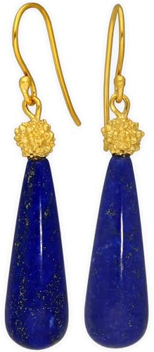 Lapislazuli Tropfen Ohrhänger Ohrringe aus 925 Sterlingsilber 24K Vergoldet - Blaue Edelstein Braut Design - Nickelfrei & Hypoallergen - Handmade by Emmanuela