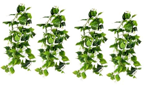 OUNONA 4pcs Silk Hanging Vines Artificial Morning Glory Realistic Plant Decor for Home Garden Wedding Event