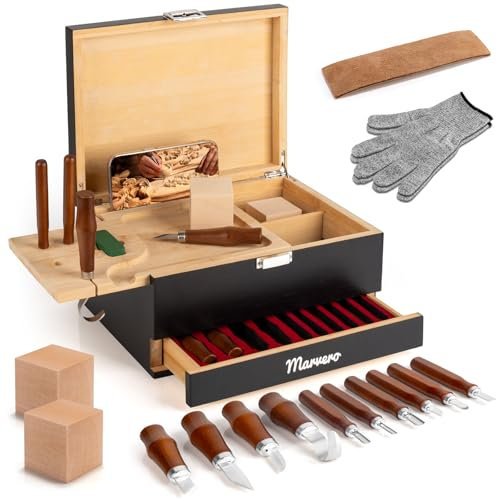 17-in-1 Kit per intaglio del legno, set di strumenti per intaglio del legno, set di coltelli da intaglio, kit per la lavorazione del legno, set di strumenti per intaglio del legno, con grandi scatole