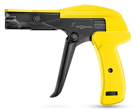 RV RHODES 42712 Zip Tie Gun/Cable Tie Install Tool, Adjustable Tension with Built-In Cutter, for Nylon Ties up to 1/4”- Yellow