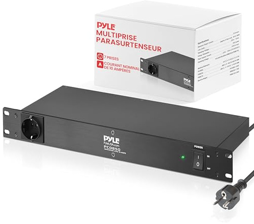 Pyle Multiprise Parafoudre PDU - 150 Joules 15 Ampères 7 Prises, Rallonge Électrique Robuste - Multiprise de Protection 1U pour Montage en Rack avec Filtre AC