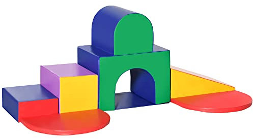 HOMCOM Juego de 7 Bloques Psicomotricidad Infantil Bloques de Espuma Figuras de Construcción Juguete para Aprendizaje para Escalar y Gatear Multicolor