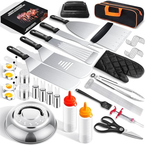 Griddle Accessories Kit for Blackstone and Camp Chef, 45 PCS Upgraded Flat Top Grill Accessories, Household Griddle Spatula Set with Enlarged Spatulas, Basting Cover, Scraper, for Outdoor