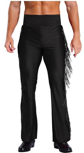 TiaoBug Men Dance Pant Flared High Waist Tassel Dance Trousers Jazz Rumba Tango Salsa Modern Ballet Dance Dress Black M