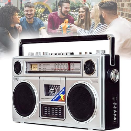 hocvseo Boombox De Casete Retro, Altavoz Bluetooth Callejero Estilo Clásico De Los Años 80, Radio Am/FM/SW, Boombox Retro Portátil, Grabadora De Casete para Fiestas En Casa Al Aire Libre