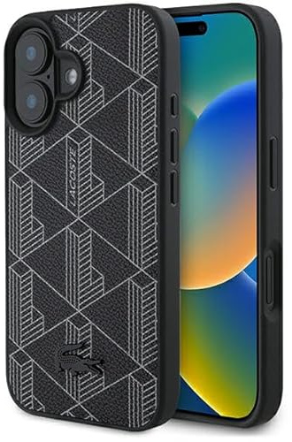 CG MOBILE Lacoste LCHMP16SPBSK Hülle für iPhone 16 6.1 schwarz, Blend Monogram MagSafe