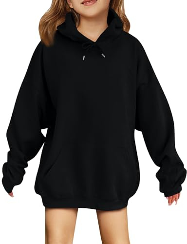 Generisch Pullover Kinder Oversize Mädchen Hoodie Elegant Kapuzenpullover Winter Langarmshirt Sweatshirt Streetwear Pulli Kapuzenpulli Oberteile Black Friday 2024(Schwarz,13-14 Jahre)