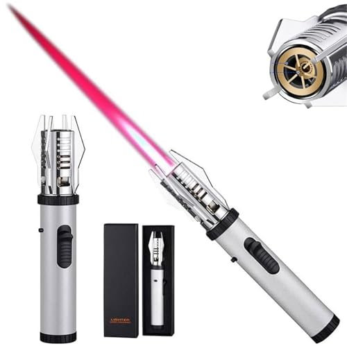 Torch Lighter, Butane Gas Lighter, Lightsaber Lighter, Refillable Windproof Jet Flame Lighter, Bright Fire Lighter with Safety Lock and Adjustable Flame, Cool Lightsaber Lighter for Candles, Campfires