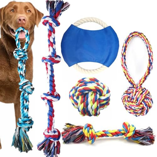 TUAHOO 6 Pack Dog Rope Toys for Small Medium Large Breed, Nearly Indestructible Chew Toy Tug of War, Flying Disc Fetch Dog Rope Ball, Interactive Tug Toy for Boredom, Puppy Teeth Cleaning