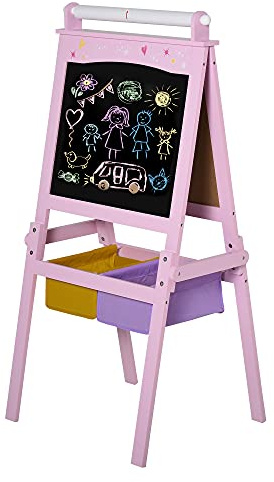 AIRPLAY Kinder Staffelei 3-in-1 Kindertafel für Kinder ab 3 Jahre | Doppelseitige Whiteboard und Tafel, 2 Abnehmbaren Aufbewahrungskörben, Standtafel, für Jungen & Mädchen