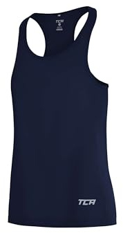 TCA Tank Top Damen - Sporttop Damen Top für Rennen Fitness Yoga - Trägertop mit 3 Rückentaschen - Fitness Tanktop Trainingsshirt mit Reflektoren - Dunkelblau, S