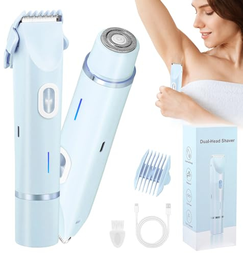 Mapille Afeitadora Electrica Mujer, 2 en 1 Rasuradora, Impermeable IPX7 Recortadora Mujer zona Intima, Recargable Rasuradora para Cara Axilas Bikini, Uso en Seco y en Mojad