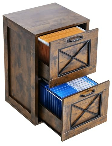 VEVOR Aktenschrank mit 2 Schubladen, vertikale Büroschränke aus Holz für Homeoffice, 2-stufiger Lagerschrank Materialschrank mit Einstellbarer Hängestange, für Akten im A4 (Honigbraun)