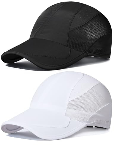 TAGVO Sommar Herr och Dam Baseballkeps, Snabbtorkande UV-skydd Vikbar Mössa, Extra Stor Andningsaktiv Mesh Löparkepsar, Utomhus Baseballkeps för Golf Fiske, Svart och vit, one size