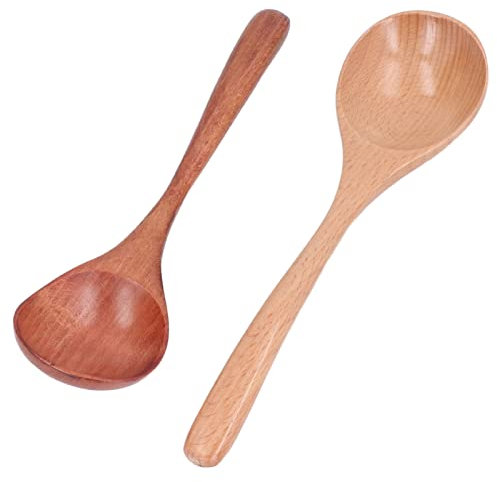 Wooden Kitchen Spoons Set, 2-Pack Soup Serving Spoons for Home Restaurant Use, Natural Wood Tablespoons for Cooking Serving Ramen