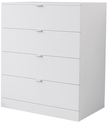 Nera 4 Drawer Chest of Drawers Wood Dresser Drawers for Bedroom Furniture Storage Unit (White)