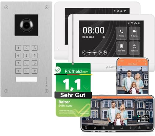Nonic Balter ENTRI LN Video Türsprechanlage mit Kamera & numerischer PIN Tastatur inkl. 2X 7 Zoll WLAN HD Touchscreen Monitor mit Interkom & Smartphone App Türöffner Funktion für einfamilienhaus Set