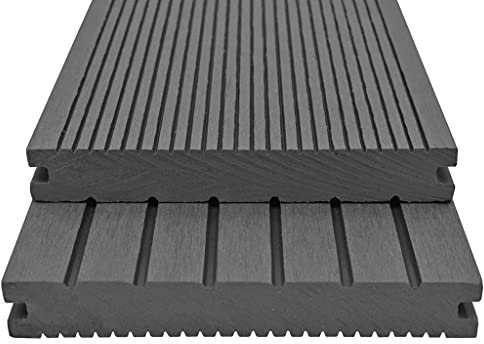 Eleganz WPC Massive Terrassendielen mit Zubehör 10 m² Grau - Langlebiger Holz-Kunststoff-Verbundwerkstoff für Terrassen und Balkone