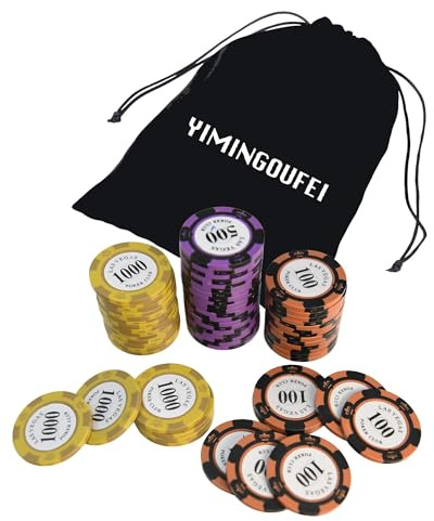 YIMINGOUFEI Pokerchip-Nachfüllpackung, innehåller 60 nyanser för Heimspiele, 20 chips jeder stückelung (100–500-1000) + Schwarze Flanell-Aufbewahrungstasche