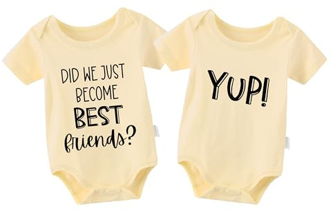 YSCULBUTOL Baby Twins Bodysuit Did We Just Become Best Friends Newborn Clothes Infant Twin Romper Unisex Outfits(Yellow 3m)
