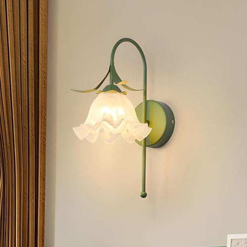 LOGT Lampada da Parete a Forma di Fiore Stile Rustico Vintage Luce da Parete Luce da Parete Fiorentina Rustica Verde Lampada da Parete Paralume in Acrilico Bianco, 1 Illuminazione Decorativa Moderna