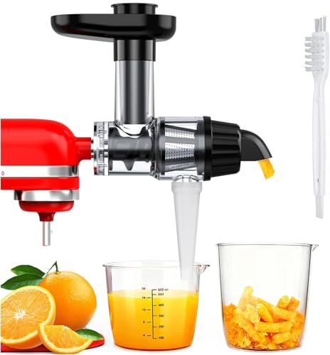 Juicer Attachment for KitchenAid Stand Mixer by MMOBIEL – Masticating Cold Press Slow Juicer, Fruit & Vegetable Strainer Attachments - Includes Food Pusher & Cleaning Brush