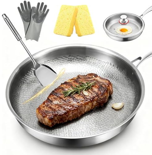 Gienslru Tovara Titanium Pro, padella TitaniumPro Titanium Hammered Pan Pro with Lid, 100% non tossico, padella in titanio naturale antiaderente, 26/28/30 cm for Cooking (No Lid, 10,23in)